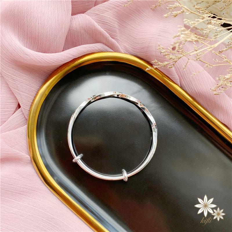 Vòng tay bạc s925 sterling mạ điện kiểu gợn sóng có thể điều chỉnh dành cho nữ