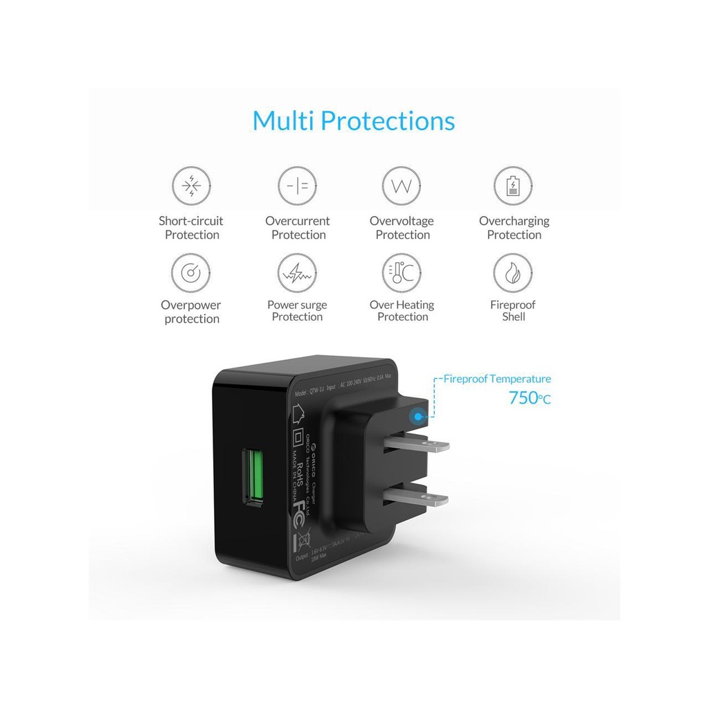 [ORICO] Sạc Nhanh Quick Charge 3.0 QTW-1U 18W QC 3.0