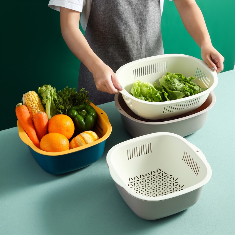 Rổ Đựng Rau Củ Quả Hai Lớp Ráo Nước Tiện Lợi Cho Nhà Bếp