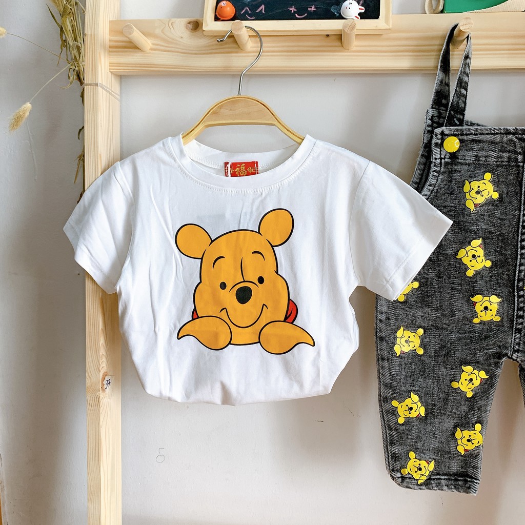 Set bộ đồ yếm tay hình gấu Pooh và quần yếm cho bé bộ yếm cho bé