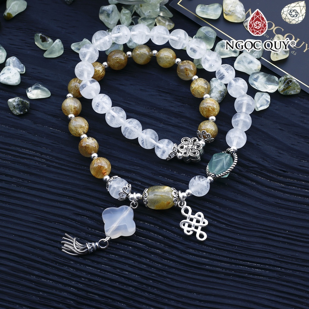 Vòng 2 line TA tóc vàng phối ưu linh trắng charm bạc - Ngọc Quý