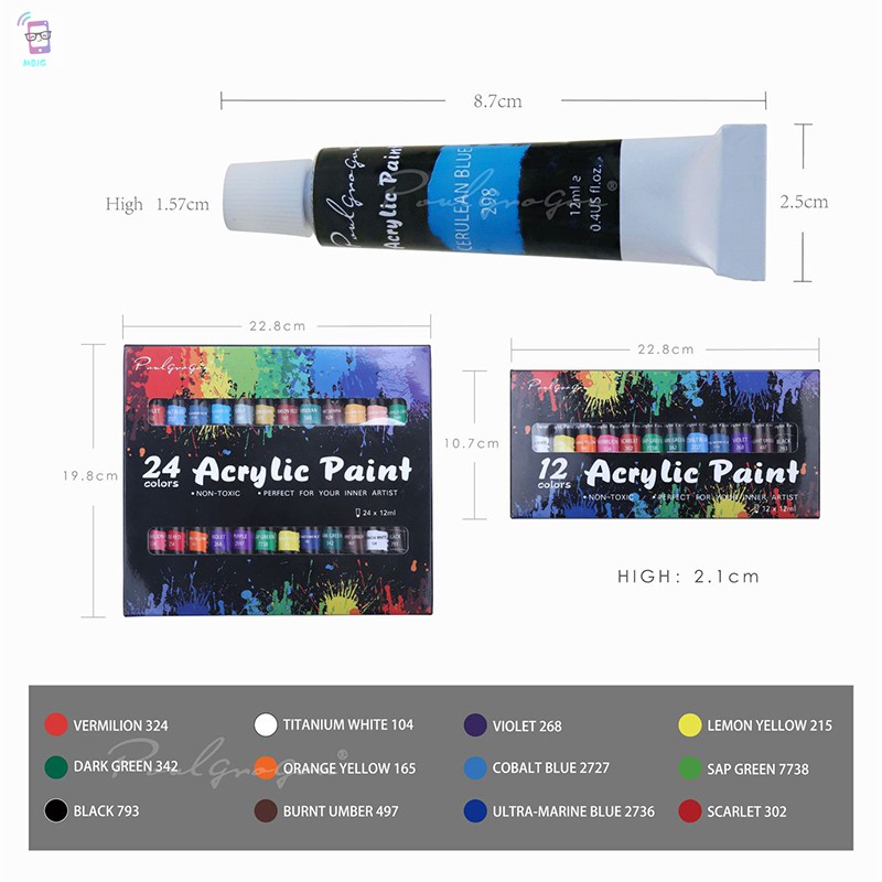 Set 12 / 24 Lọ Sơn Màu Acrylic 12ml Dùng Để Vẽ Trang Trí Móng Tay Nghệ Thuật