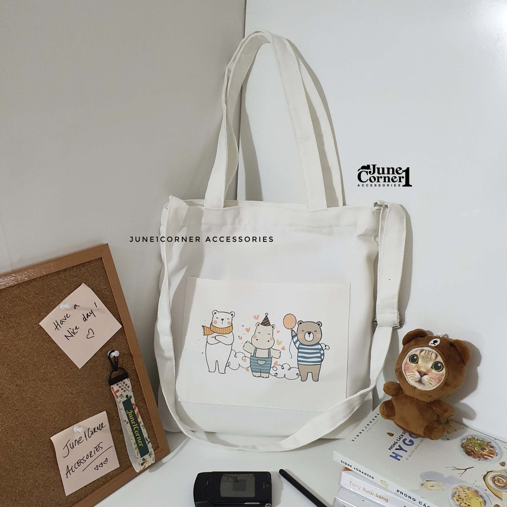 TÚI TOTE QUAI CHÉO VẢI CANVAS IN HỌA TIẾT 2 MÀU ( GÓI QUÀ TẶNG MIỄN PHÍ )