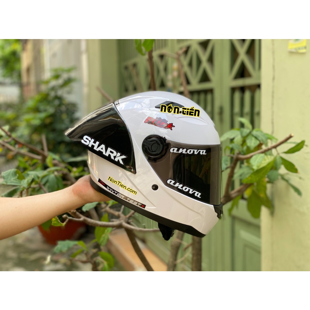 Combo mũ FULLFACE ĐUÔI SHARK TRẮNG BÓNG siêu chất cực đẹp, siêu ngầu, BH 365 ngày, tặng kèm túi đựng