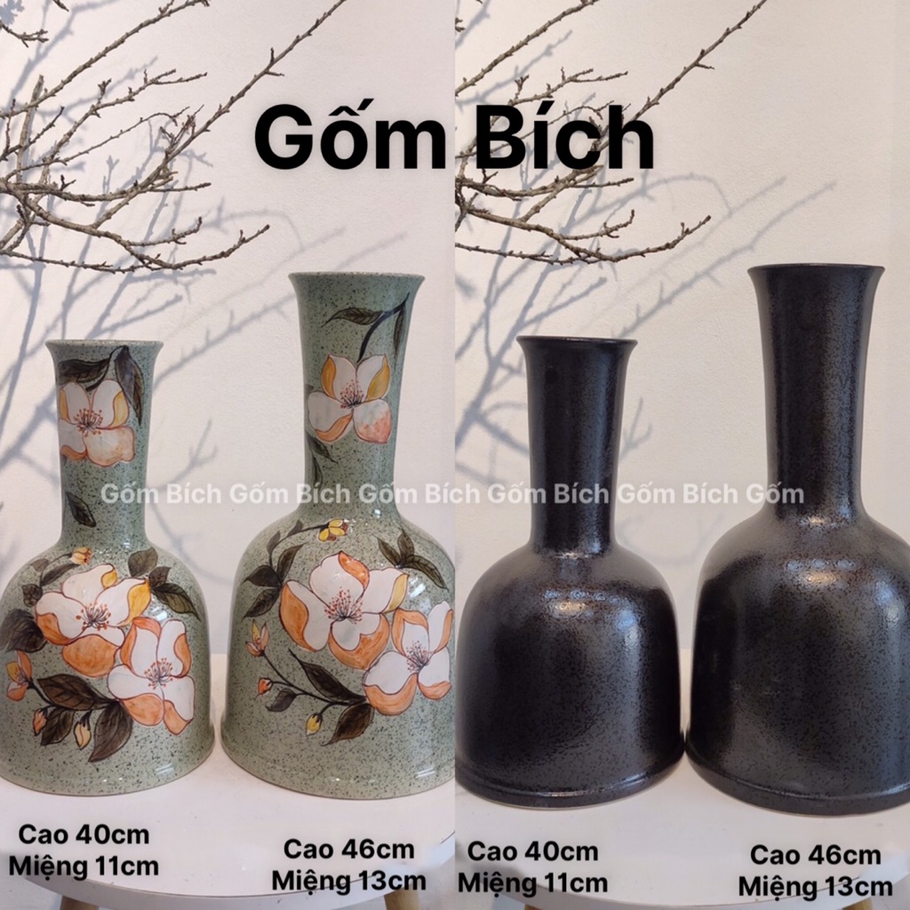 Bình Hoa Gốm Cắm Đào Huyền Cành Lê Cành Mận Lọ Hoa Dáng Đầm Cao 46cm Gốm Sứ Bát Tràng - Gốm Bích