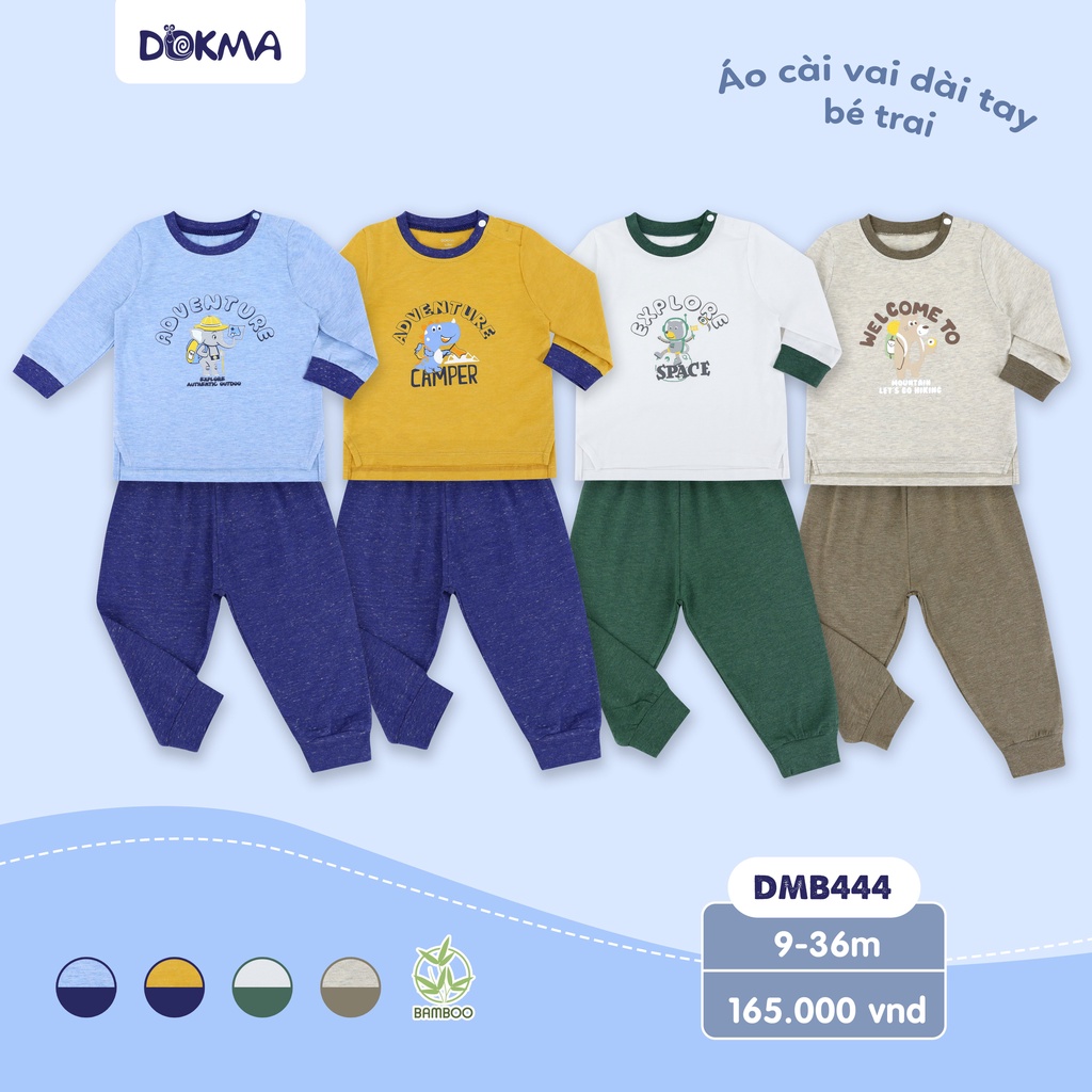 9-36m Bộ cài vai dài tay sợi tre bé trai Dokma DMB444