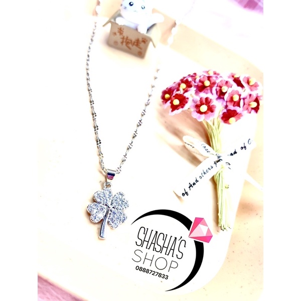 Dây Chuyền inox Cỏ 4 Lá kết đá siu xink