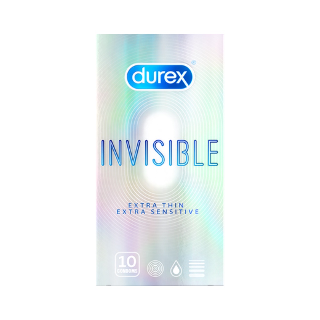 Bao cao su siêu mỏng Durex Invisible Extra Thin (10 Bao/Hộp). Bao cao su siêu mỏng, tăng cường gel, ôm sát, chân thật.