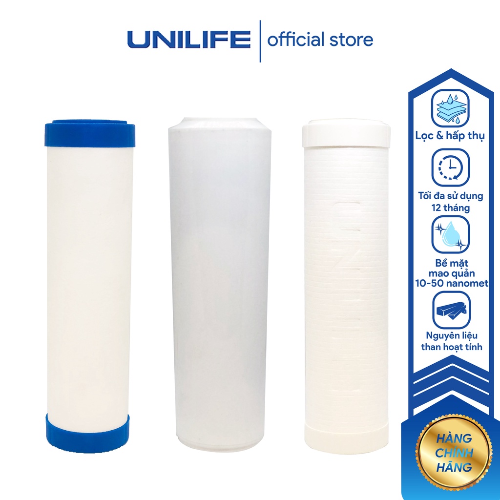 Lõi lọc nước số 1, 2, 3 Unilife chính hãng, bộ lọc công nghệ lọc tinh khiết cùng than hoạt tính