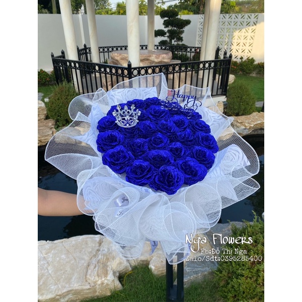 Bó Hoa 30 Bông Nhũ Xanh Coban(Ảnh+ Video Thật)
