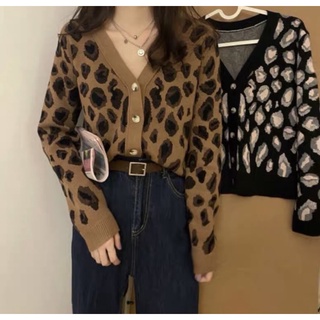 Order áo cardigan len họa tiết da báo cá tính