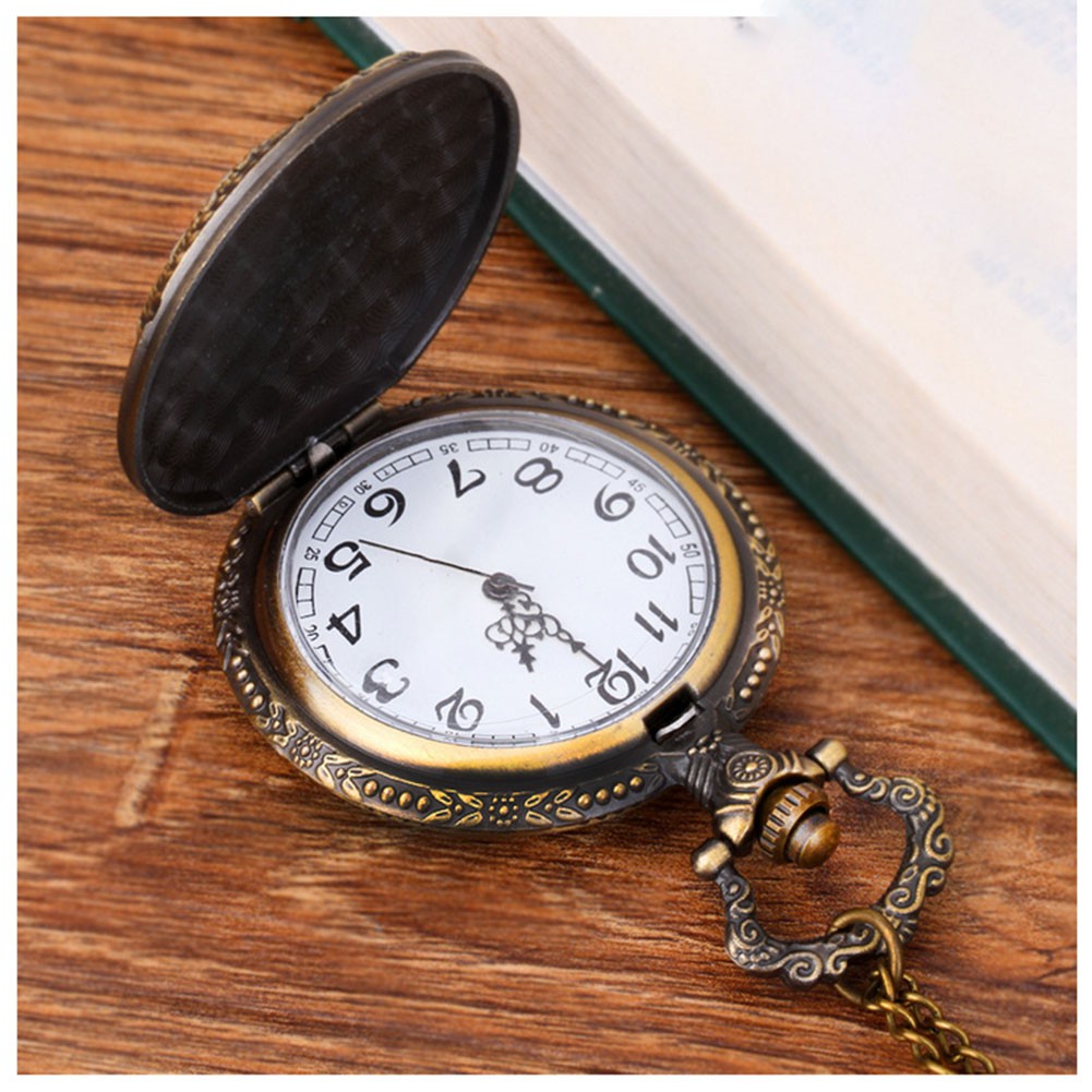 Women Pocket Analogue Quartz Pocket Watch Thin Chain Dragon Pattern Necklace Pendant Pocket Watch Vintage Chain Necklace Pocket Watch Bronze L