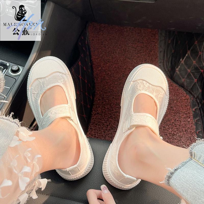 Giày Canvas Mùa Hè 2022 Thoáng Khí Quai Dán Phối Ren Và Dây Quai Dán Phong Cách Mới Cho Nữ