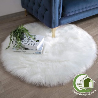 Thảm lông xù hình tròn màu trắng - đường kính 80 cm