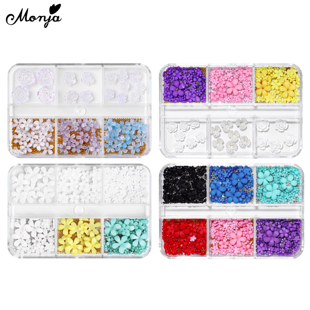 MONJA Hộp Phụ Kiện Trang Trí Móng Tay 6 Chi Tiết 3D Xinh Xắn