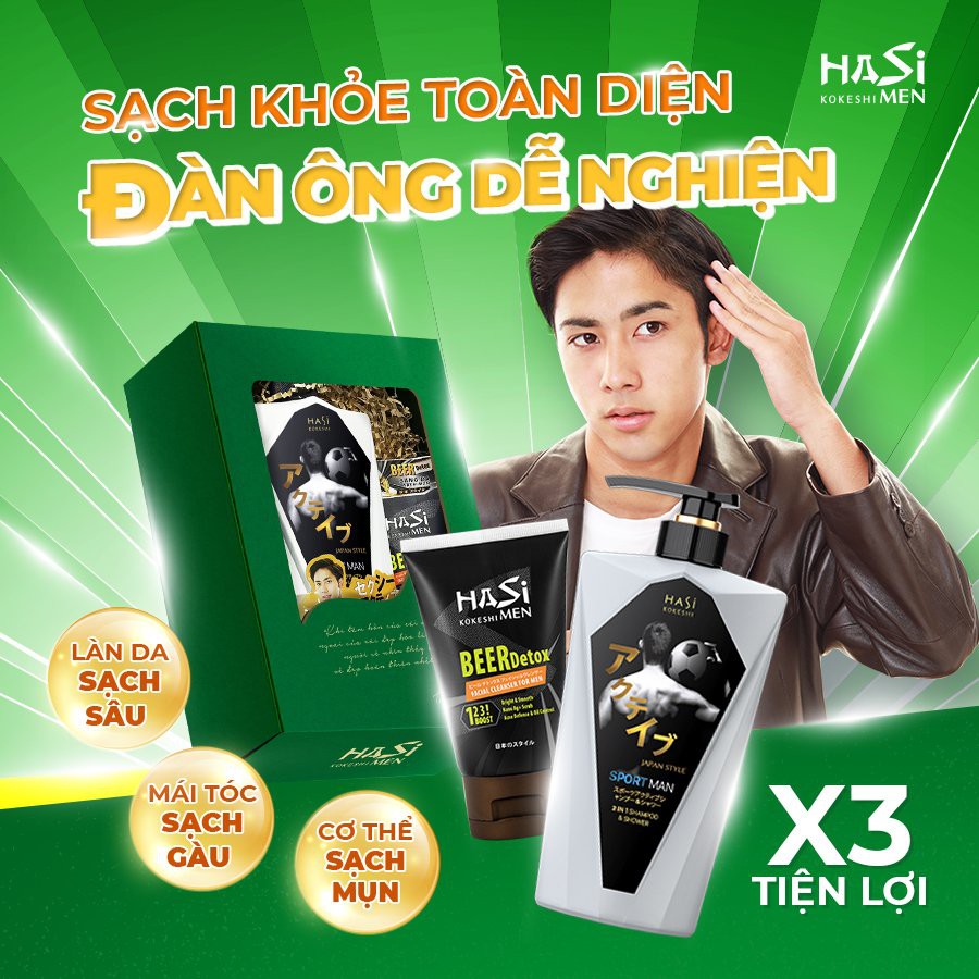 Dầu tắm gội 2in1 HASI hương nước hoa dành cho Nam 380g & 550g