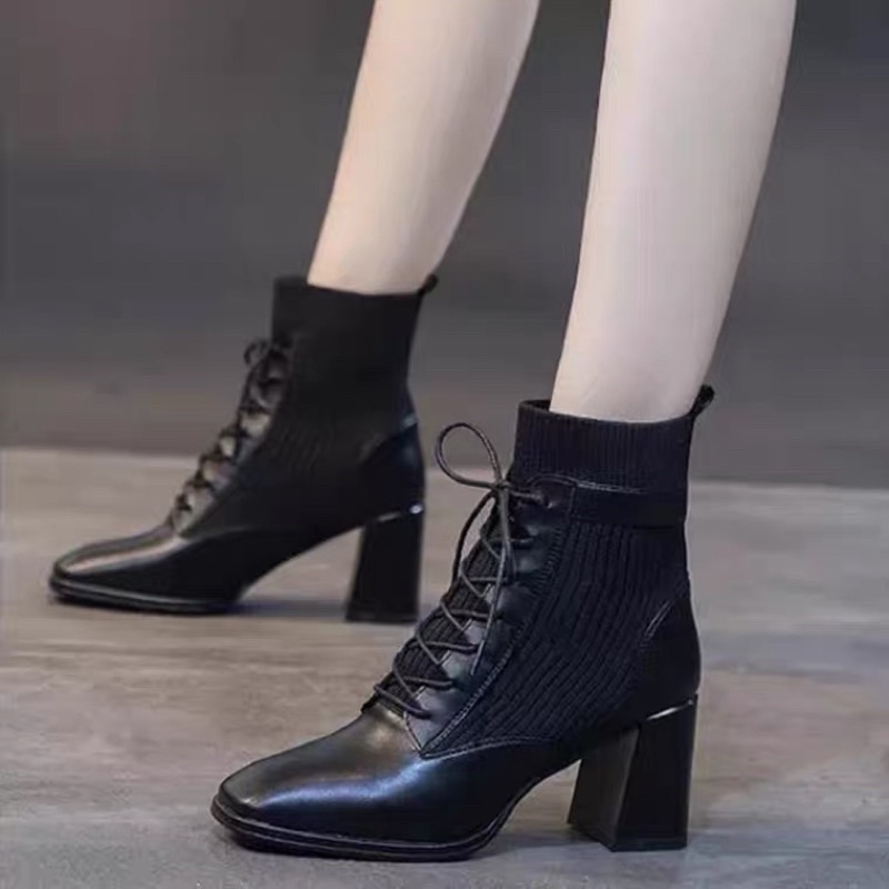 Order_ Boots da phối cổ len đế trụ 7cm siêu xinh