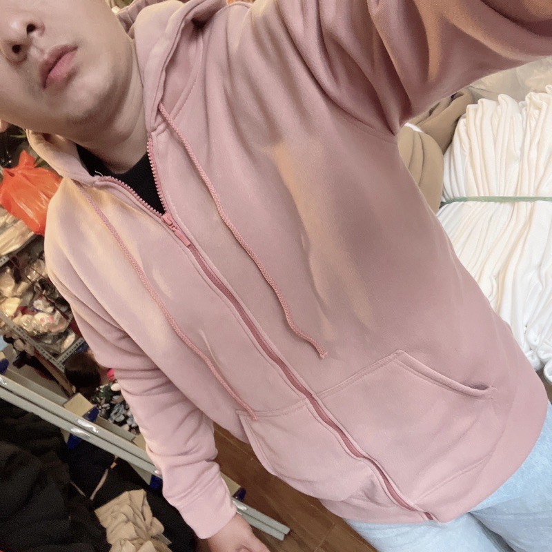 Áo hoodie zipper unisex 2T Store HZ03 màu hồng ruốc - Áo khoác nỉ dây kéo nón 2 lớp dày dặn chất lượng đẹp | BigBuy360 - bigbuy360.vn