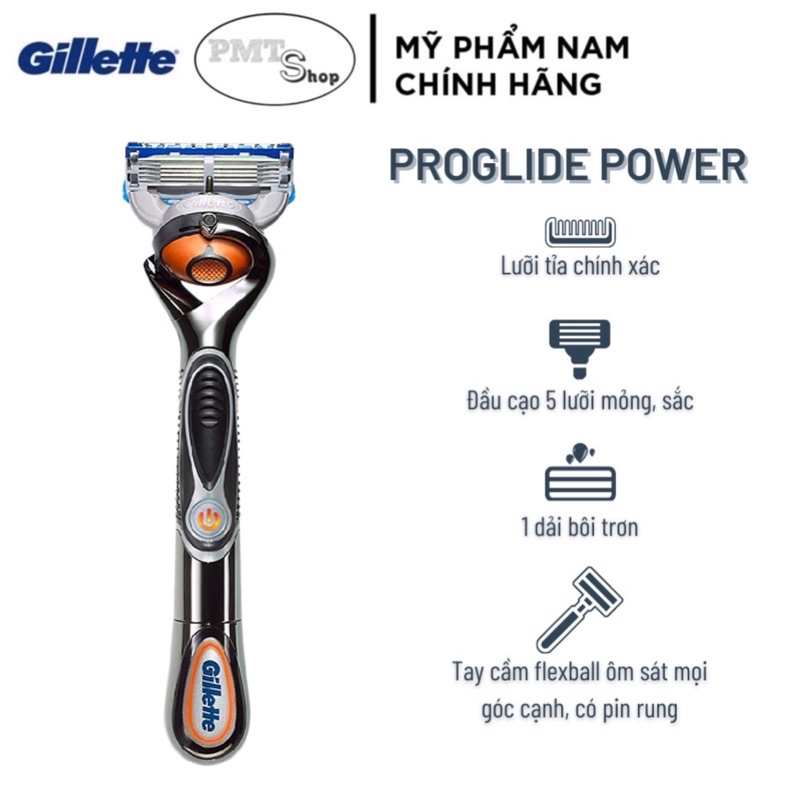 Dao cạo râu máy cao cấp 5 lưỡi Gillette Fusion Proglide Power (Cán Dao + Lưỡi Dao + Đầu bảo vệ)