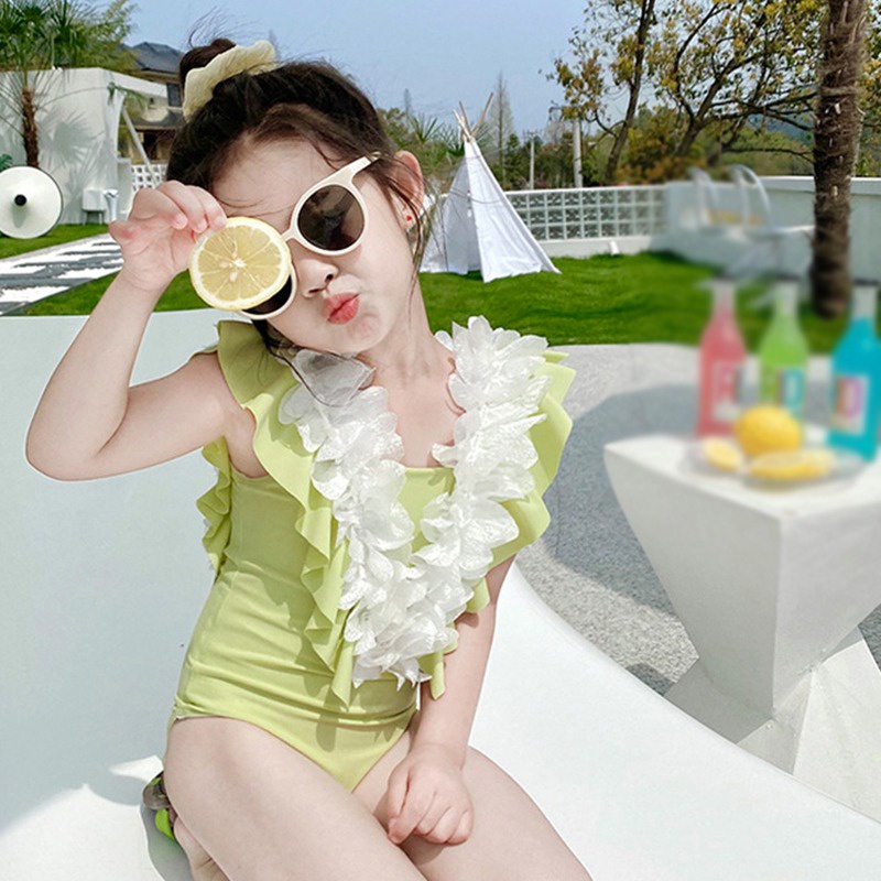 Đồ Bơi Một Mảnh Phối Ren Cho Bé Gái