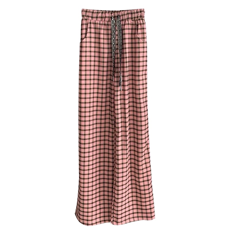 Quần dài SUXI lưng cao ống rộng họa tiết sọc caro thời trang mùa hè cho nữ