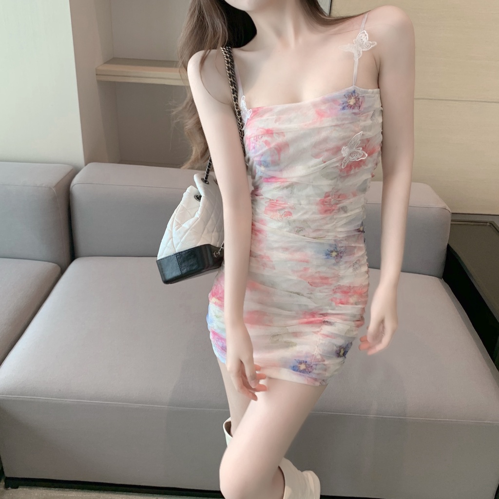 IELGY Đầm Ngắn Hai Dây Dáng Ôm Thời Trang Xuân Hè Quyến Rũ Cho Nữ