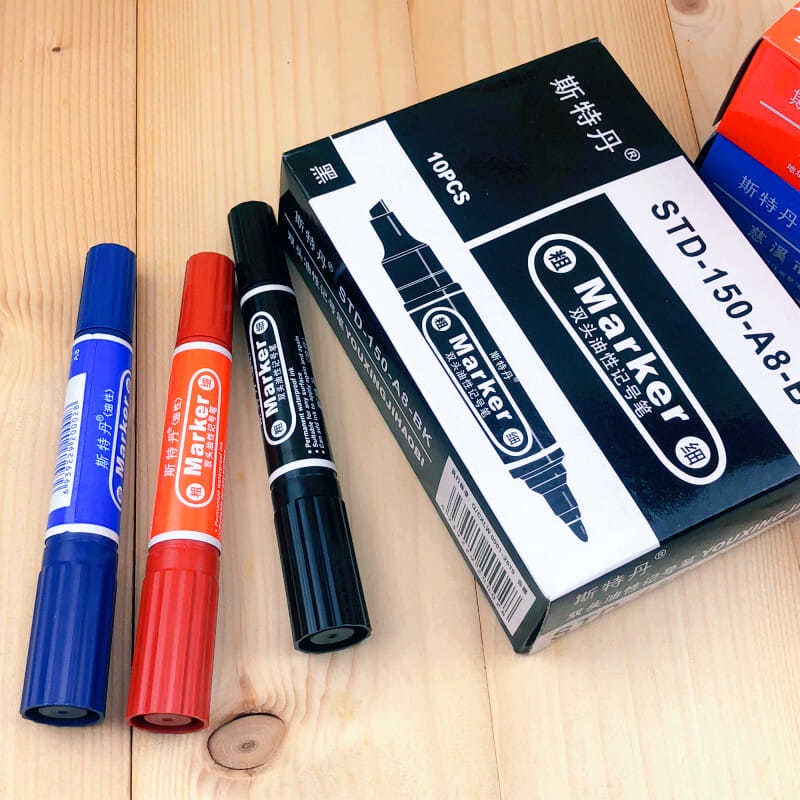 Bút lông dạ dầu 2 đầu Marker cao cấp xanh đỏ đen không trôi màu không xóa đánh vạch dấu viết bảng ghi chú thùng carton