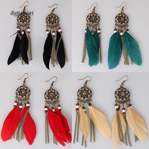 Đôi khuyên tai dáng dài hình dreamcatcher đính lông vũ Bohemian dành cho nữ