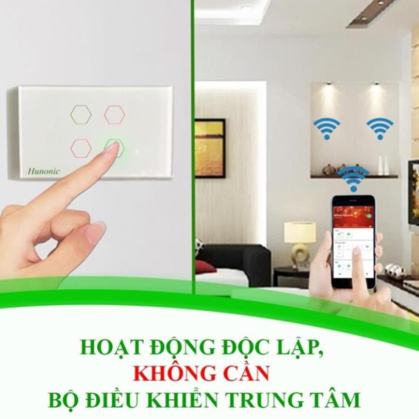 Công tắc cảm ứng Hunonic Datic 3 Nút kết nối Wifi điều khiển mọi thiết bị từ xa qua điện thoại, 2 màu trắng và đen