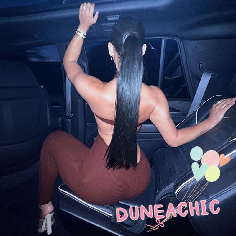 DUNEA Áo liền quần không tay hở lưng thời trang quyến rũ dành cho nữ