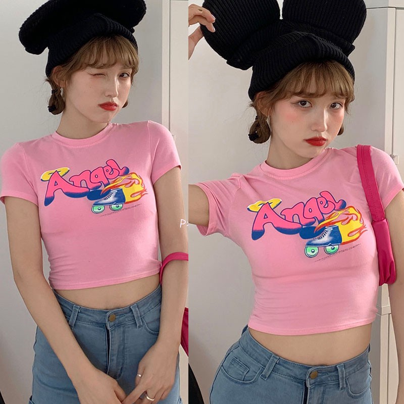 Áo Thun Ngắn Tay In Họa Tiết Xinh Xắn Theo Phong Cách Hàn Quốc