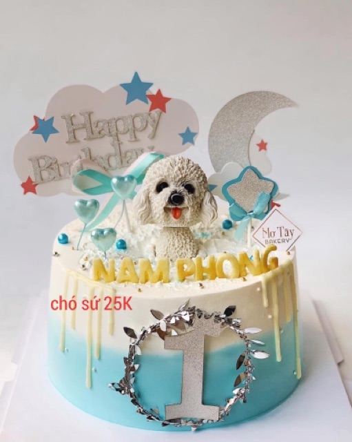 CHÓ POODLE SỨ TRANG TRÍ BÁNH KEM