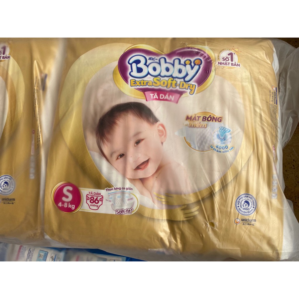 Tã Dán cao cấp Bobby Extra Soft Dry S86 miếng - dành cho bé 4-8 kg