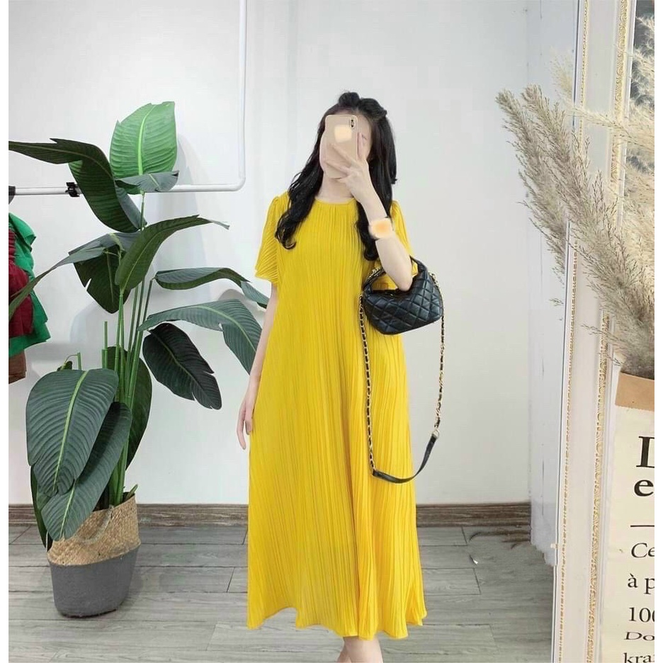 Đầm bầu xếp ly cao cấp thấm hút mồ hôi dáng dài suông liền thân