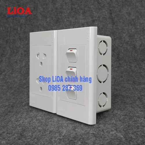 Combo ổ cắm điện đôi 3 chấu LiOA 16A 3520W + 3 công tắc điện - Lắp âm tường