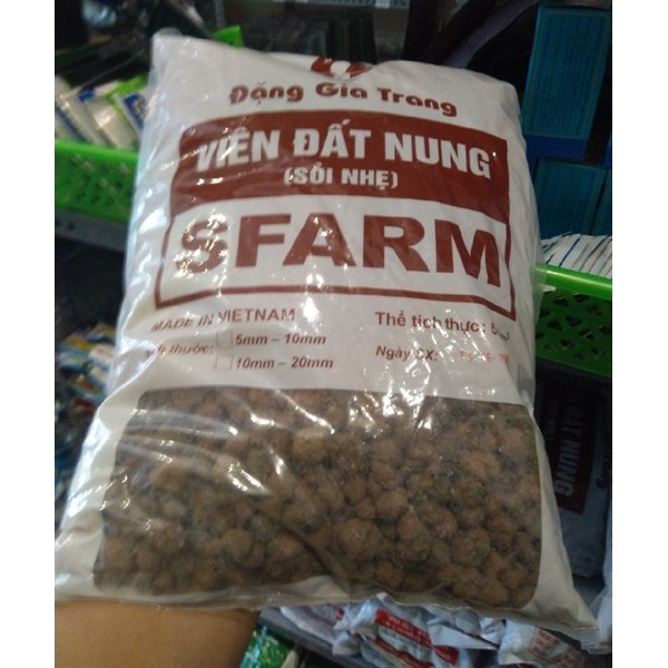 Giá thể Viên Đất Nung Sỏi Nhẹ SFARM Kích Thước 10 - 20 mm Chuyên Dùng Trồng Rau Thủy Canh, Lót Chậu Túi 5 dm3