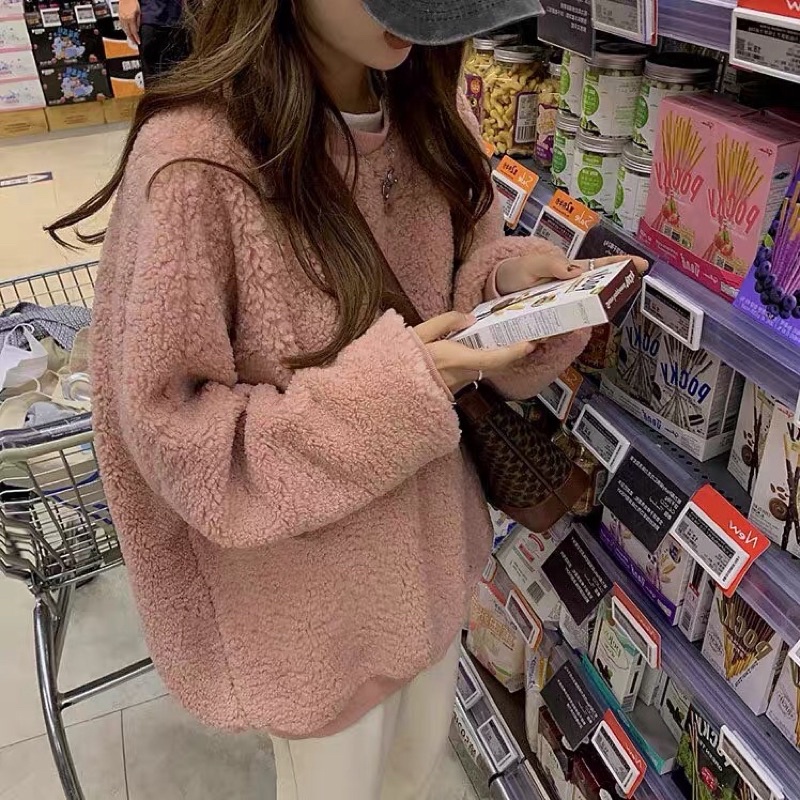 Áo nỉ lông cừu hồng pastel, full size - Ảnh thật 🌸🌸