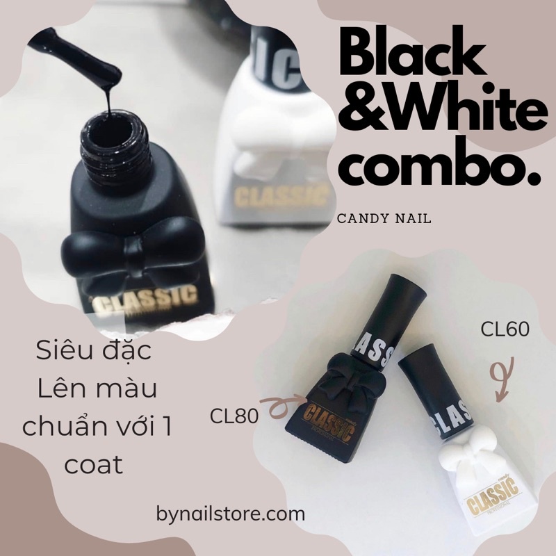 [Candy nail] Bộ sơn gel trắng đen cao cấp Hàn Quốc (2pcs)