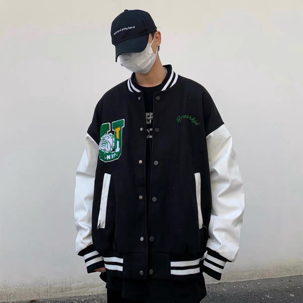 [FREE SHIP] ÁO KHOÁC NỈ BOMBER NÚT BẤM CHÚ CHÓ MẶT XỆ SIÊU YÊU