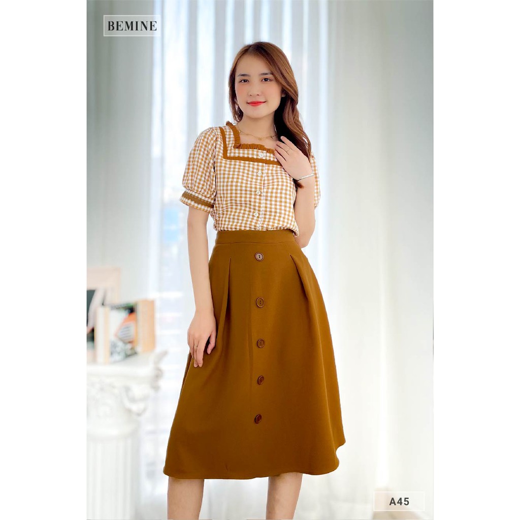 Áo sơ mi nữ họa tiết caro tay bồng cổ phối BEMINE A45VANG