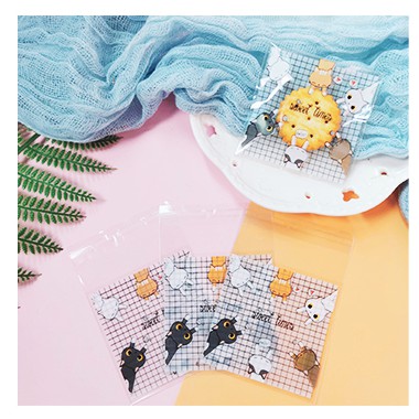 Set 10, 20, 50 túi kiếng đựng bánh cookie, quà tặng Mèo sweet times 7 x 7 cm
