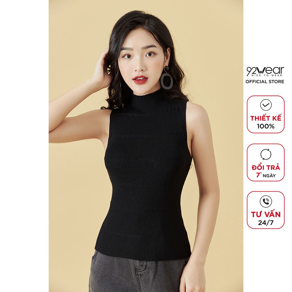 Áo len nữ 92WEAR màu màu Be Ghi mỏng sexy sát nách thiết kế bacsic trơn hàn quốc cổ cao trơn đẹp ALA0051 | BigBuy360 - bigbuy360.vn