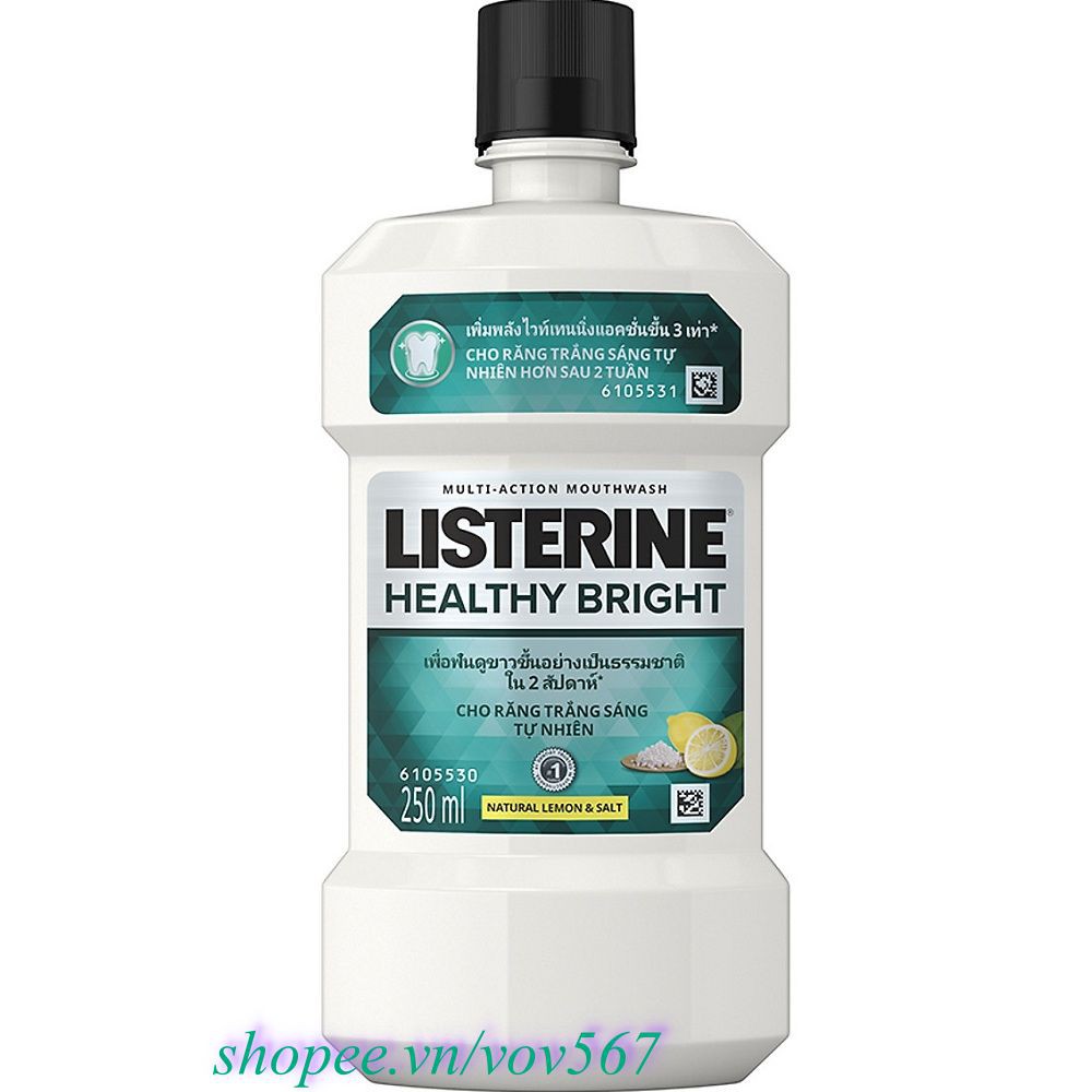 Nước Súc Miệng 250Ml Listerine Healthy Bright Làm Trắng Răng Thơm Miệng, vov567 100% Là Hàng Chính Hãng.