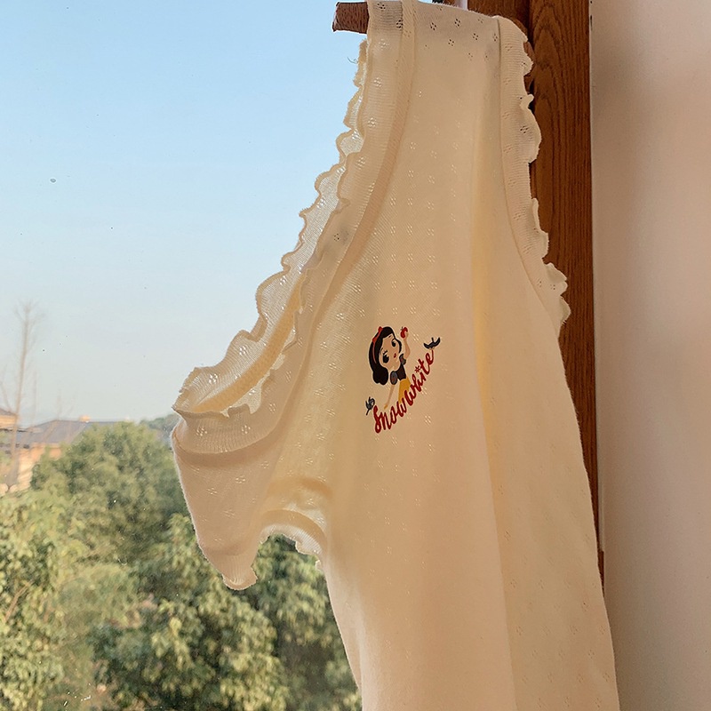 Áo Sát Nách Phối Ren Họa Tiết Hoạt Hình Phong Cách Hàn Quốc Xinh Xắn Cho Bé Gái