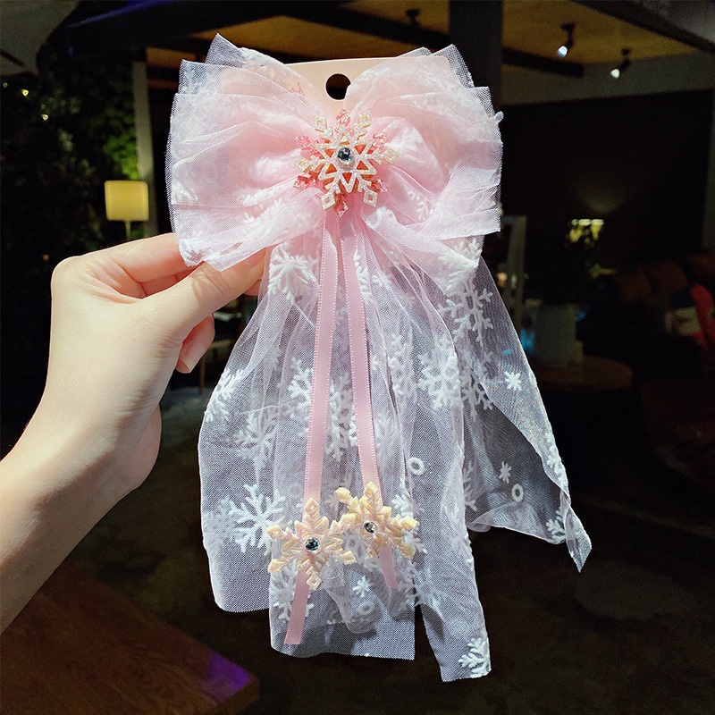 Kẹp Tóc Nơ Bằng Lưới Organza In Họa Tiết Dễ Thương Thời Trang Dành Cho Bé Gái