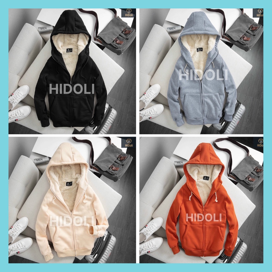 [ Thanh Lý ] Áo khoác nỉ lót lông cừu nam nữ, có mũ, dày dặn ấm áp, mẫu hoodie khóa kéo thời trang siêu ấm 2022