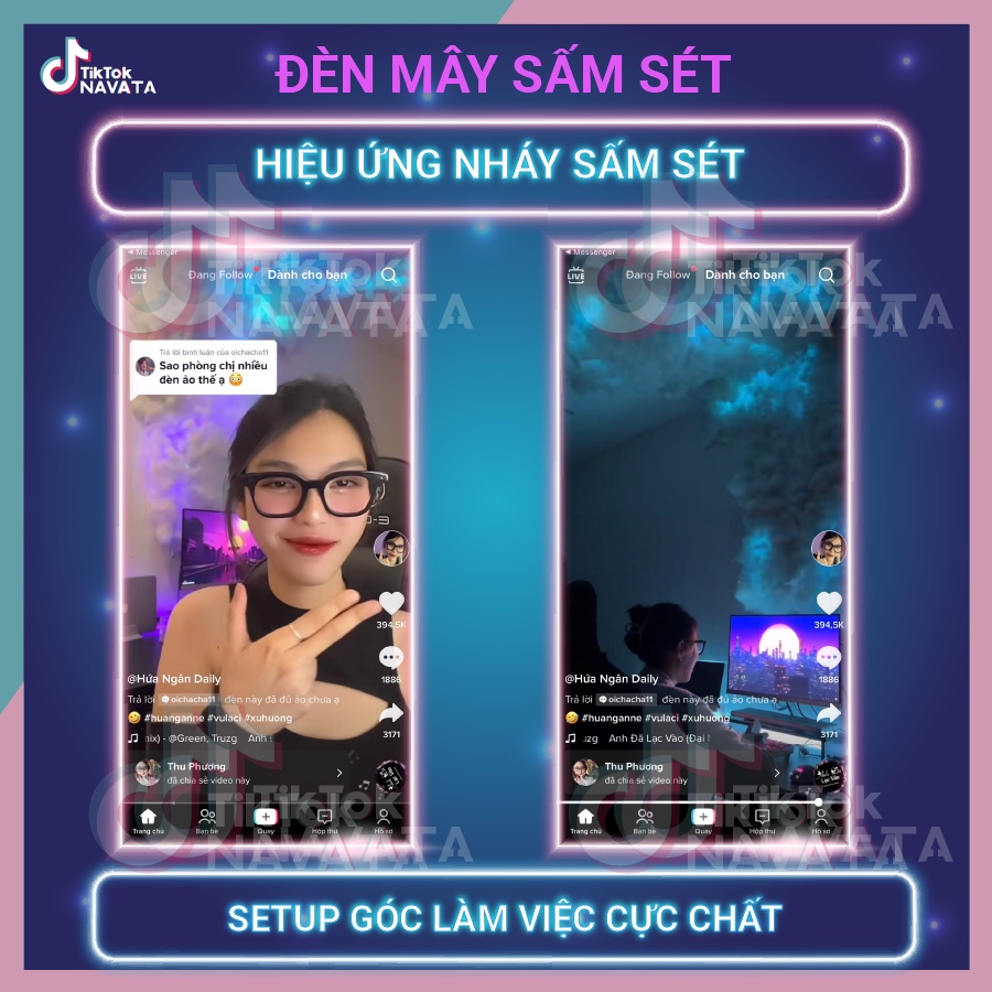 Đèn led tiktok nháy đuổi aRGB sấm sét 100 chế độ cảm biến nháy theo nhạc
