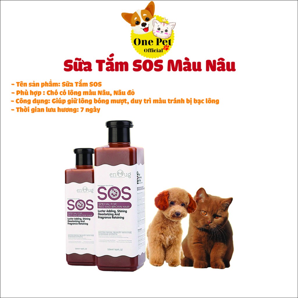 Sữa tắm cho Chó Mèo SOS 530ml, Sữa tắm giữ màu lông, lưu hương lâu, phục hồi da tổn thương đặc trị ve rận - One Pet Shop