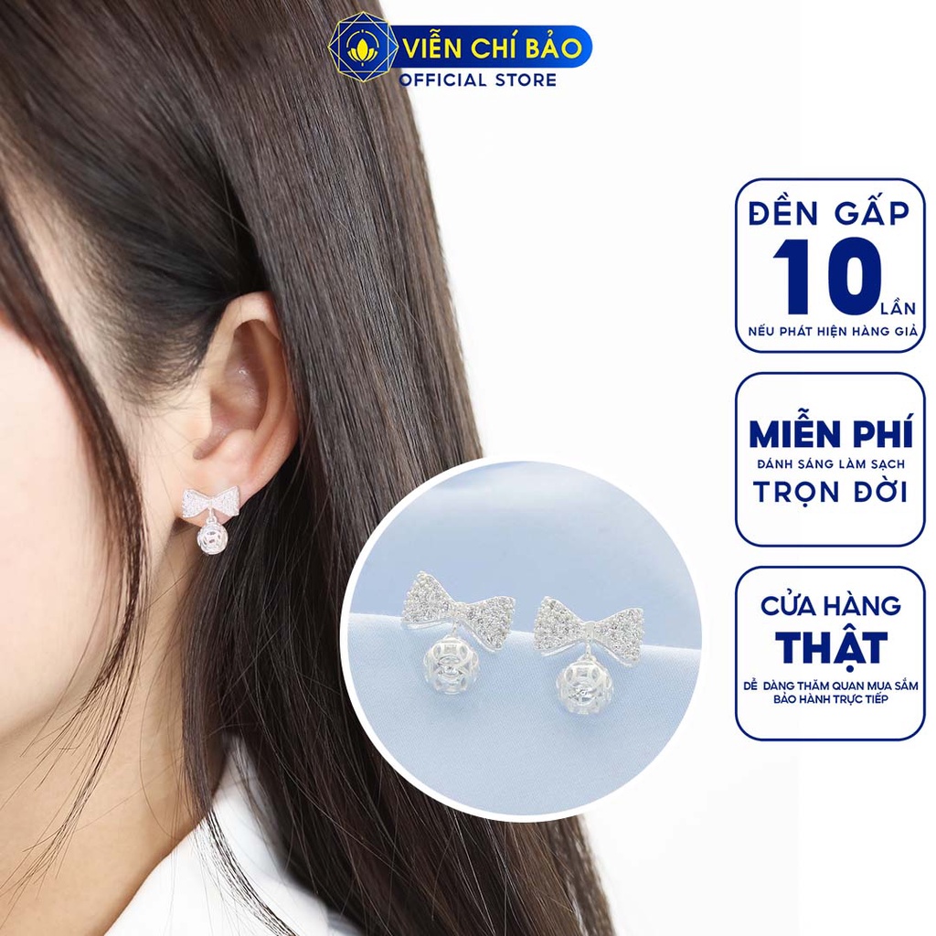 Bông tai bạc nữ hình nơ quả cầu chất liệu bạc 925 thời trang phụ kiện trang sức nữ Viễn Chí Bảo B400264