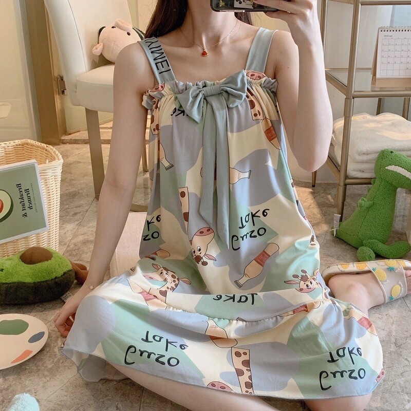 Bộ đồ ngủ có miếng lót ngực nữ mùa hè hàn quốc áo lửng ngọt ngào có thể mặc váy ngủ, váy ngủ mỏng gợi cảm | BigBuy360 - bigbuy360.vn